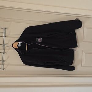 Adidas zip fleece jacket. Black with pur/gr/tan trim. Men's S.